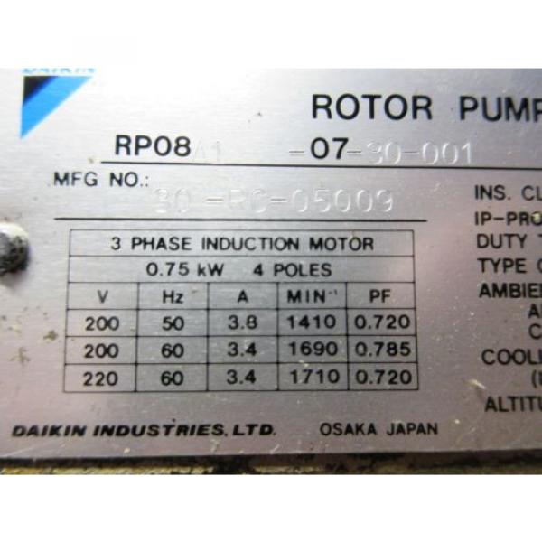 DAIKIN ROTOR PUMP RP08A1-07-30-001 30-PC-05009 CLASS E IP54 S1 MAZAK QT-6G #7 image